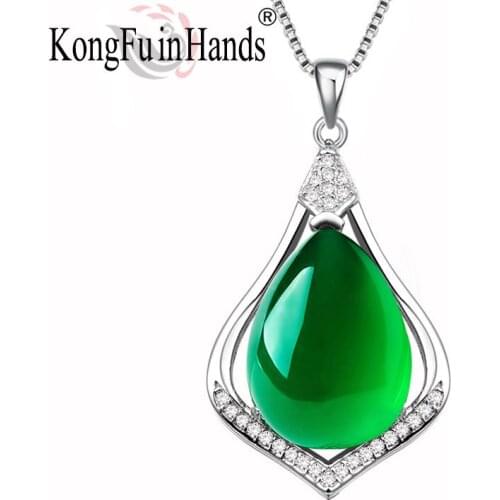 925 Sterling Silver New Arrivals Green Pendant Necklace For Women Vintage Style Valentines Day Present Smooth Bright Surface