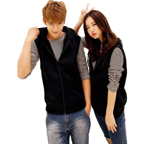 Couple solid color spring-autumn wild vest jacket Men Casual Sleeveless Zip Up Hooded Sweatshirt Sport Hoodies Vest Waistco