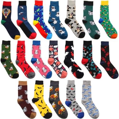 Peonfly Cartoon Dog Chicken Sheep Lobster Whale Colorful Men Socks Funny Happy Hip-hop Harajuku Street Male Casual Cotton Sock