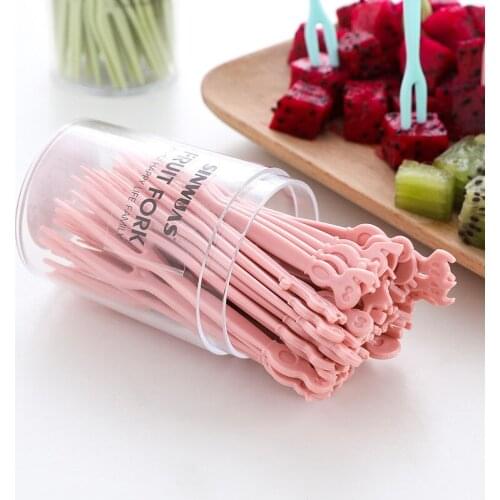 50pcs Tableware Fruit Cake Household Plastic Fork Dessert Cute Creative Salad Fork Fruit Stick