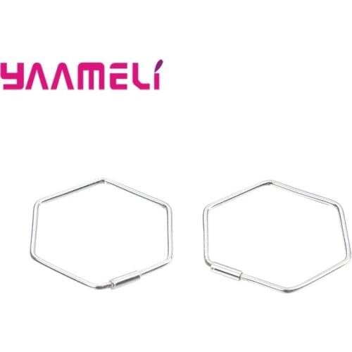 925 Sterling Silver Simple Hoop Earrings Smooth Hexagon Geometric Loop Pendientes for Women Girls Wedding Engagement Jewelry