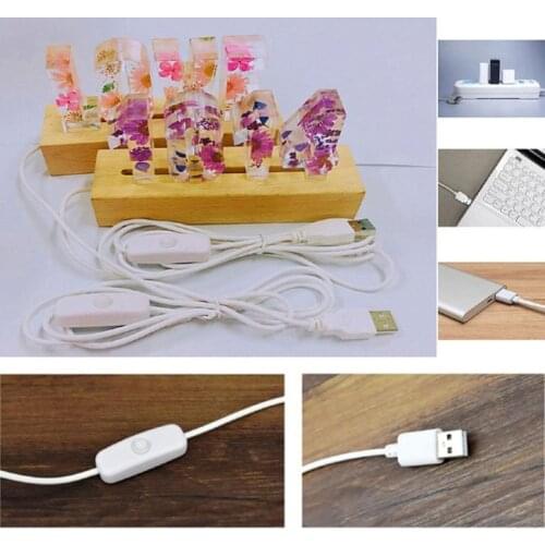 Resin Art Rectangle LED Lights Display Base Crystal Wooden Lighted Base Stand