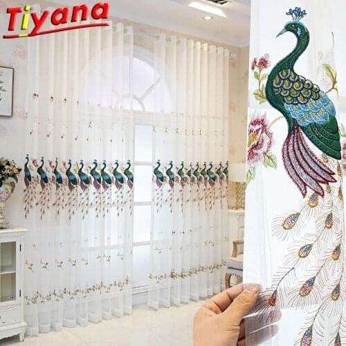 Floral Luxury Curtains for living Room Phoenix Embroidery Curtains for Bedroom European Gorgeous Tulle Voile #VT