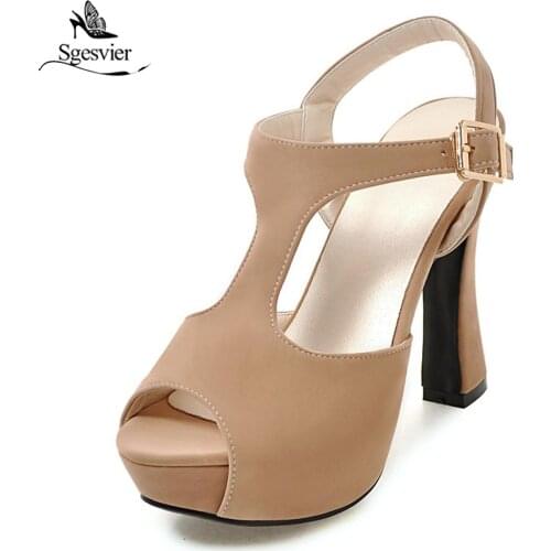 SGESVIER Women Sandals Peep Toe Summer Fashion Women Shoes T-strap Platform Buckle Casual Party Women Sandals Size 32-43 B112