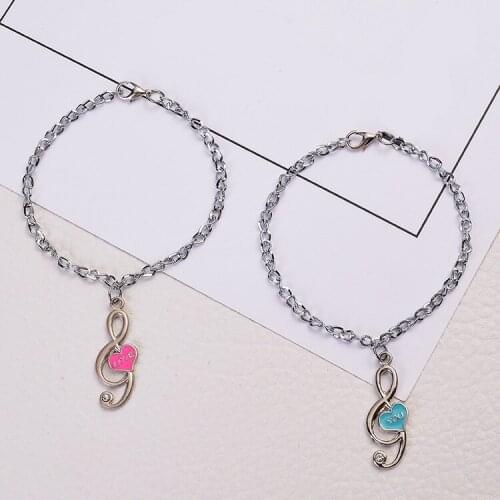Vintage Stainless Steel Musical Note Pendant Charm Bracelet For Woman Silver Color Couple Jewelry For Girlfriend Men Accessories