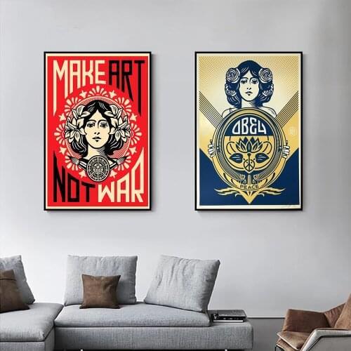 Make Art Not War OBEY Shepard Fairey Vintage Poster Canvas Painting and Living Room Wall Art Prints Mural for Modern Home Decor