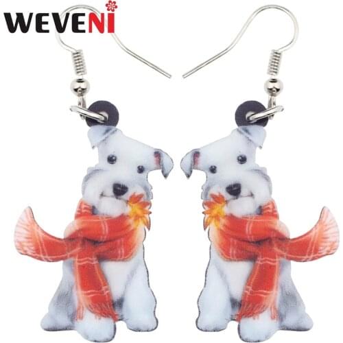 WEVENI Acrylic Red Scarf Schnauzer Dog Earrings Big Long Dangle Drop Animal Jewelry For Girls Women Ladies Cheap Accessories Pet