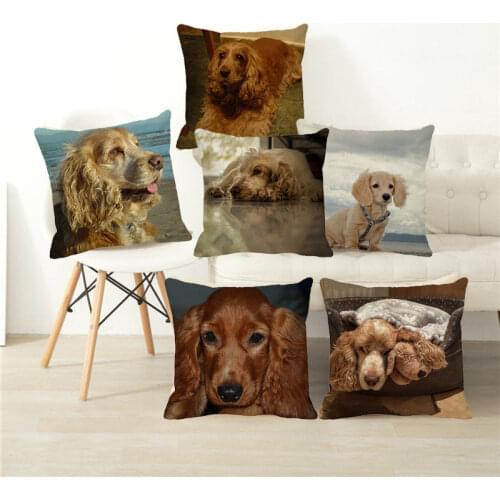 XUNYU 45x45cm English Cocker Spaniel Cushion Cover Linen Throw Pillowcase Childrens Bedroom Decorative Pillowcase Cushion Cover