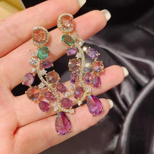 Earrings 2021 Trend 925 Sterling Silver Grape Earrings Purple Crystal Grapes Lady Drop Stud for Women Fine Banquet Jewelry Gift