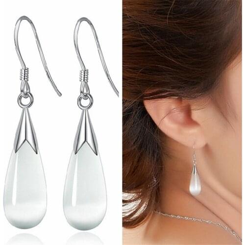 1 Pair Womens Elegant Temperament Classic Water Drop Shape Opal Ear Hook Earrings Ladies Fashion Jewelry E0287