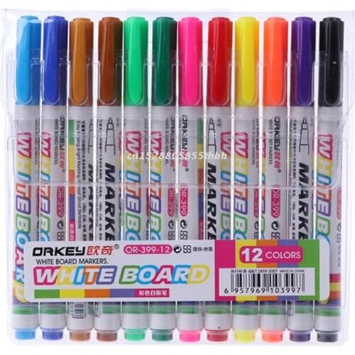 12 Colors Whiteboard Marker Non Toxic Mark Sign Fine Nib Set Supply