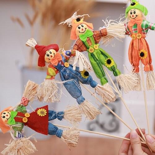 Behogar 4pcs Small Harvest Scarecrow Decoration for Garden Home Yard Halloween Thanksgiving Party Decoration Random Style