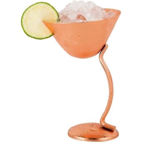 Tiaking 150ml 304 stainless steel Cocktail glass with curved handle bright Copper plating Rose gold metal wine glass