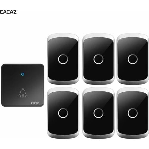 CACAZI Home Wireless Doorbell 300M Remote CR2032 Battery Waterproof 1 Transmitter 6 Receiver 60 Ring 0-110DB Chime US EU UK Plug