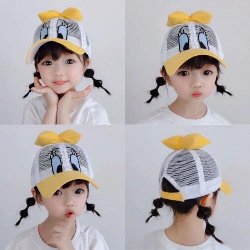 Kid Girl Summer Baseball Hat 2021 Cute Baby Bow Catoon Duck Baby Breathable Net Cap Sunshade Children Caps 1 2 3 4 5 6 Years