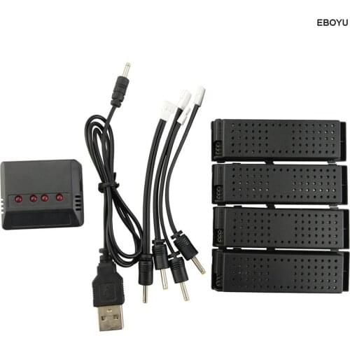 EBOYU 4pcs * 3.7V 500mAh Lipo Battery + 4 In 1 Battery Charger for H47WH T47 HS160 E56 F188WH F188W H818 RC Quadcopter Drone