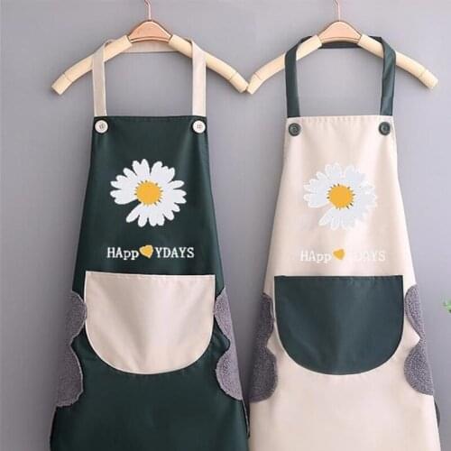 PVC Sleeveless Apron Japanese Style Small Daisy Apron Can Wipe Hands Waterproof Waist Waist Cooking Gown Family Kitchen Supplies