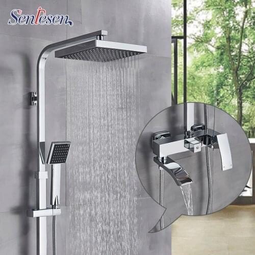 Senlesen Chrome Shower Faucet Set 8 inch ABS Shower Head ABS Shower Hand Mixer Tap Brass Para Bathroom Hot and Cold Water