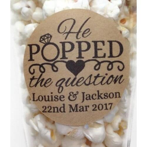 Custom engagement He popped the question Wedding gift Stickers Seals food favor labels birthday popcorn favours gift stickers