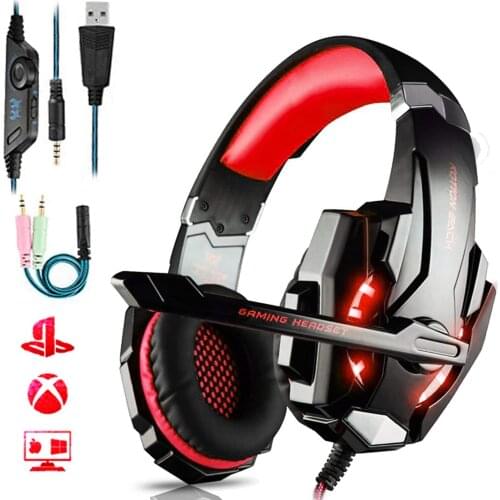 PC Gaming Headset Over Ear Wired Headphones 3.5mm Stereo Jack with Adjustable Mic&LED Light for /Xbox one/PS4/Tablet/Laptop