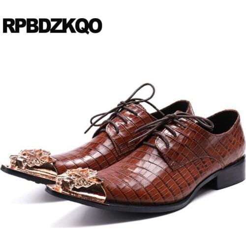 Brown dress snake skin 11 alligator metal toe oxfords plus size brand luxury crocodile shoes wedding snakeskin men 47 formal