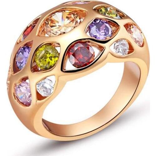 Round Cut Ring Rose Gold Filled Colorful Womens Fashion Ring Size 6,7,8,9