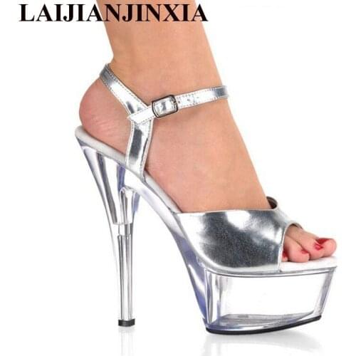 LAIJIANJINXIA Plus Size Ankle Strap 15CM High Heel Platforms Pole Dance Shoes Star/Model Shoes Sandals Party/Wedding Shoes H-223