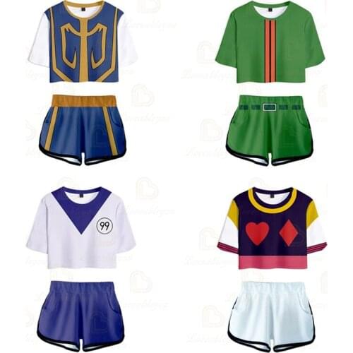 Summer Cropped Tops T-shirt Suit Female Cosplay 3D Cropped T-shirt Shorts Suit Casual Women Hot Two Piece Sets