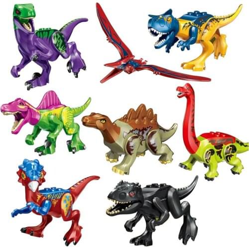 Jurassic Dinosaur World Models Building Blocks Pterosaurs Triceratops Figures 8pcs Assemble Bricks Toys For Children Kids Gift