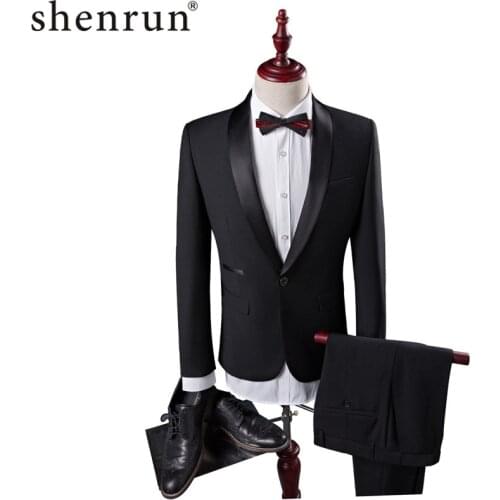 Shenrun Men Tuxedo Slim Fit Fashion Black 2 Pieces Suit Shawl Lapel Jacket Pants Wedding Banquet Party Prom Singer Host Costume