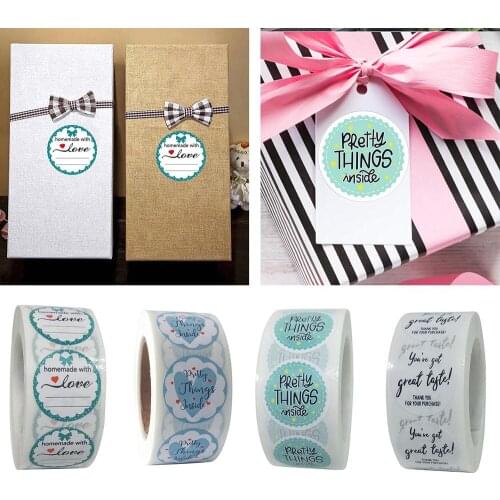 500pcs Handmade with Love Sticker Pretty Things Inside Wedding Party Stickers Gift Box/bag Sealing Label DIY Decoration