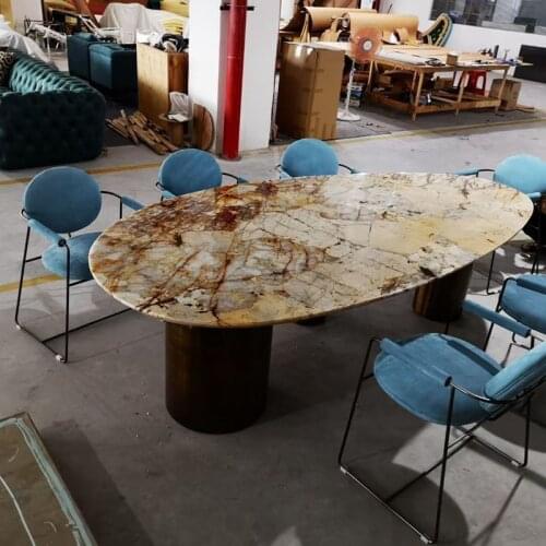 High-end custom Italian light luxury minimalist marble dining table and chair minimalist oval Pandora rock plate dining table