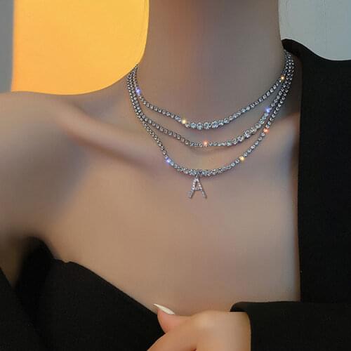 HaHaGirl Crystal A-Z Letter Initial Pendant Necklace For Women Simple Silver Color Chain Choker Necklace Female Fashion Jewelry