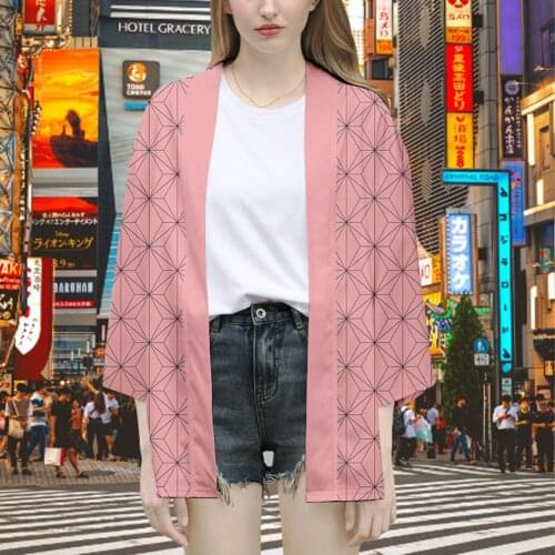 Japan Anime Cosplay Coat Kamado Nezuko Casual Cardigan Jacket Cosplay Costume Halloween Adult/child Haori Kimono Coat Shirt