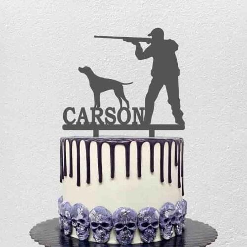 Personalized Hunter Hunting Cake Topper Custom Name Hunter & Hunting Dog Silhouette For Hunter Birthday Party Decoration Topper