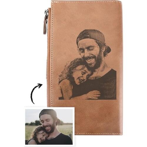 Custom Picture Casual Multi-Card Bit Zipper Buckle Wallet Retro Wallet DIY Custom Picture Gift Engraving Leather Purse For Men