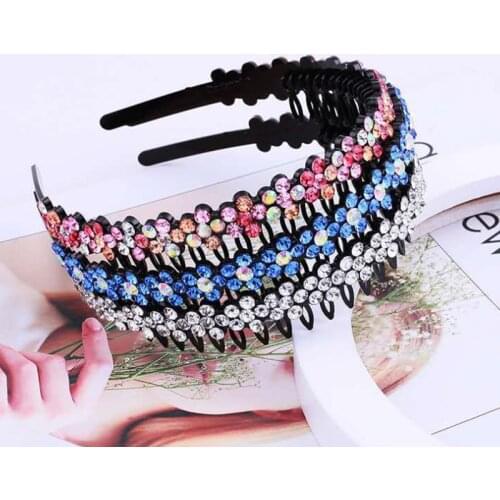 Hairband Bezel Headband Men Women Sports Hair Band Hoop Top Metal Double Bangs Rhinestone Hair Accessories