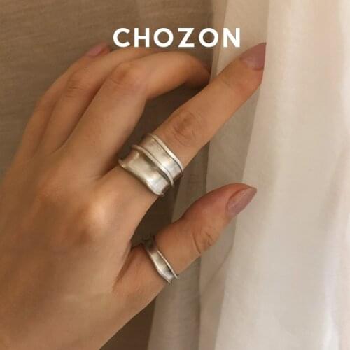 Recommended Korea Dongdaemun INS Retro Dull Polish Matte 925 Sterling Wide Ring Womens Adjustable Rings Sets