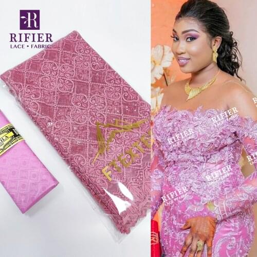 Pink 2.5 Yards Bazin Riche Gextczer With 2.5 Yards Embroidered Net Lace For French Elegant Lady Party Dresses Net Lace Fabrics