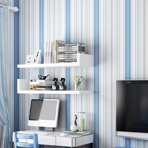 Modern Living Room Bedroom Wall Decoration Wallpaper For Kids Room PVC Self-adhesive Stickers Pink Blue White Striped Wall Paper