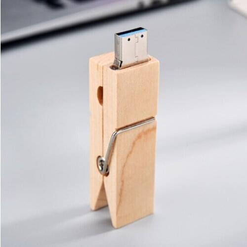Custom logo Wooden Clip High Speed USB3.0 Flash Drive 8gb 16gb 32gb 64gb 128gb Gift Disk On Key Pendrive