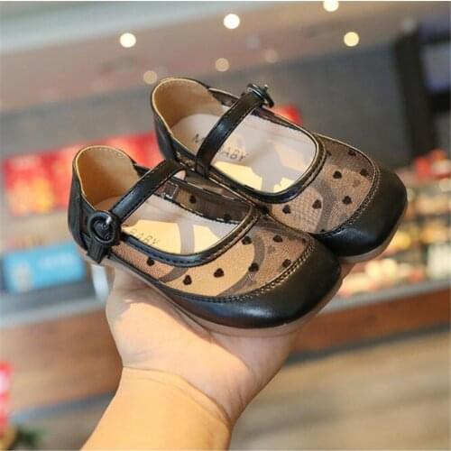 2021 spring and summer fashion dot mesh childrens princess shoes girls small shoes black and white love childrens shoes