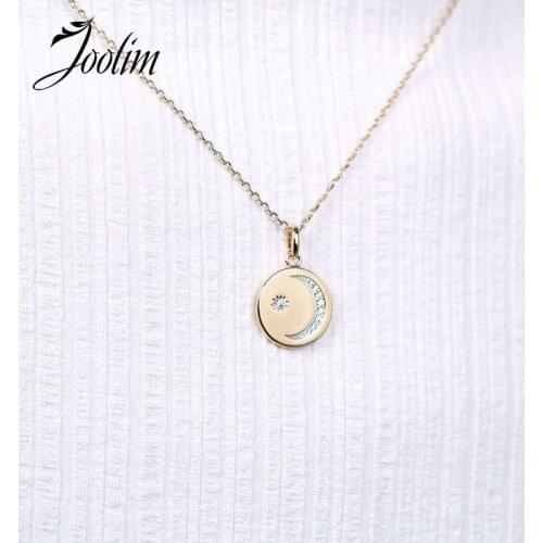 Joolim Jewelry PVD Gold Finish French Set With Small Glass Star&Moon Pendant Necklace Stylish Stainless Steel Necklace