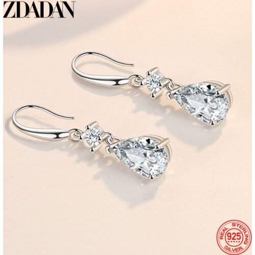 ZDADAN 925 Sterling Silver Water Drop Long Dangle Earrings For Women Fashion Jewelry Party Gift