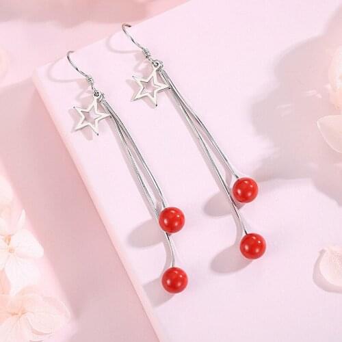 S925 Sterling Silver Drop Earring for Women Star red bean Earrings Wedding Fine Jewelry Crystal Earrings Female boucle d'oreille