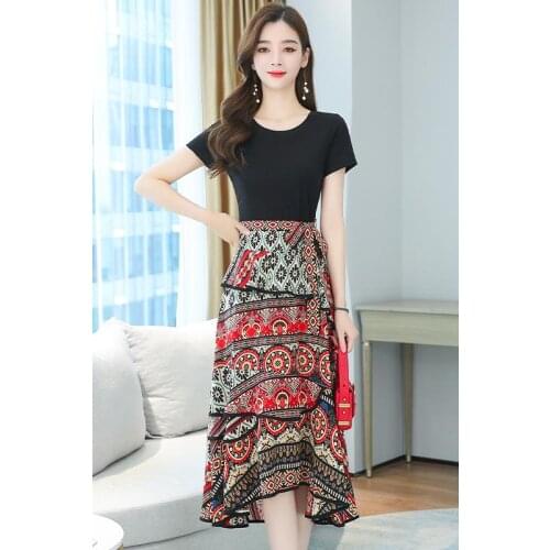Summer Temperament Chiffon Splicing Dress 2021 Korean style O Neck High-end Womens Dress