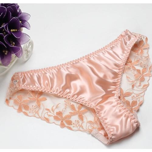 1PC 100% Silk Womens Sexy Lace Underwear Briefs Lingerie Panties M L XL MS012