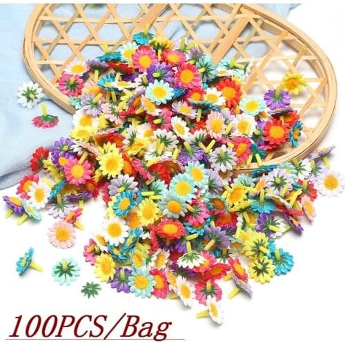 100PCS/Bag 4cm Mix Silk Sunflower Artificial Flower Home Party Decoration Scrapbooking Accessories Wreath DIY Fake Flowers