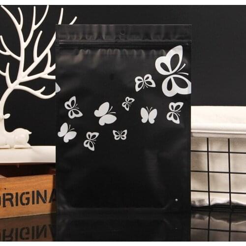 100pcs Womens underwear packaging bags black zipper ziplock aluminum foil bag large plastic pocket hanging organizer