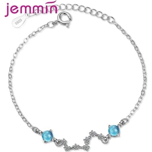 100% 925 Solid Sterling Silver Double Clear Blue Ball Crystal Bracelets Bangles Adjustable Bracelets For Women Fashion Gift